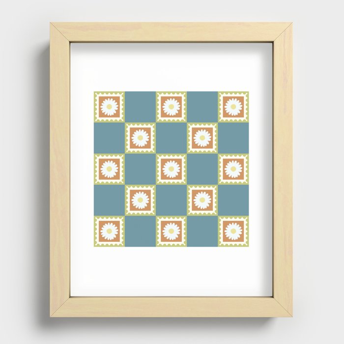 Minimal checkerboard postage stamp daisy pattern 42 Recessed Framed Print