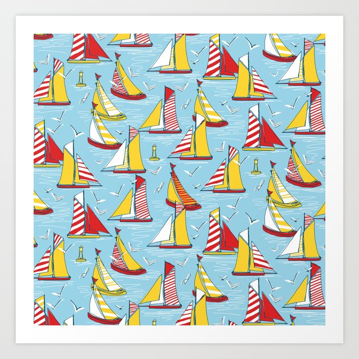 seagulls and sails Art Print