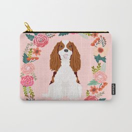 Cavalier king charles spaniel blenheim white dog floral wreath dog gifts pet portraits Carry-All Pouch