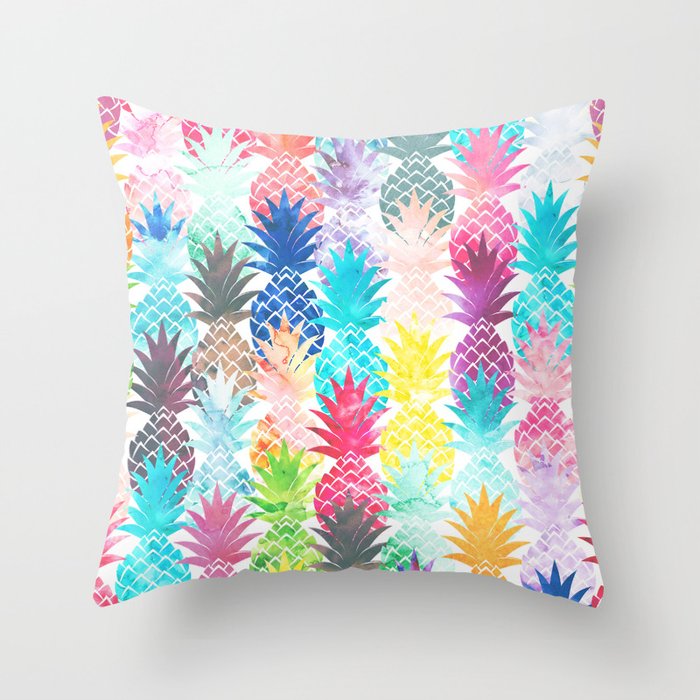 Hawaiian Pineapple Pattern Tropical Watercolor Throw Pillow