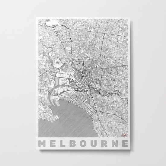 Melbourne Map Line Metal Print