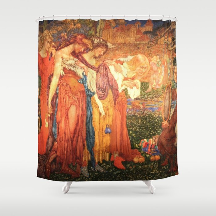 The Mirror of Time, Age, & Youth renaissance portrait painting tapestry No.1 by Noël Laura Nisbet Shower Curtain