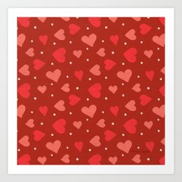 Hearts and Dots - Red Palette Art Print
