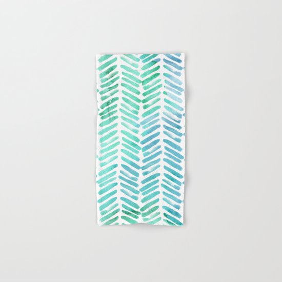 Handpainted Chevron pattern - light green and aqua - stripes #Society6 Hand & Bath Towel