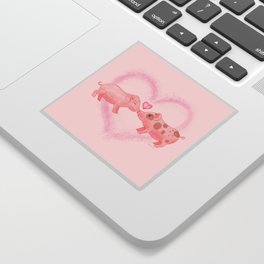 Cute Watercolor Little Pigs in Love, Farm Animals Baby Pink Sticker