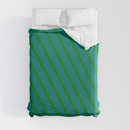 [ Thumbnail: Teal & Green Colored Stripes/Lines Pattern Duvet Cover ]