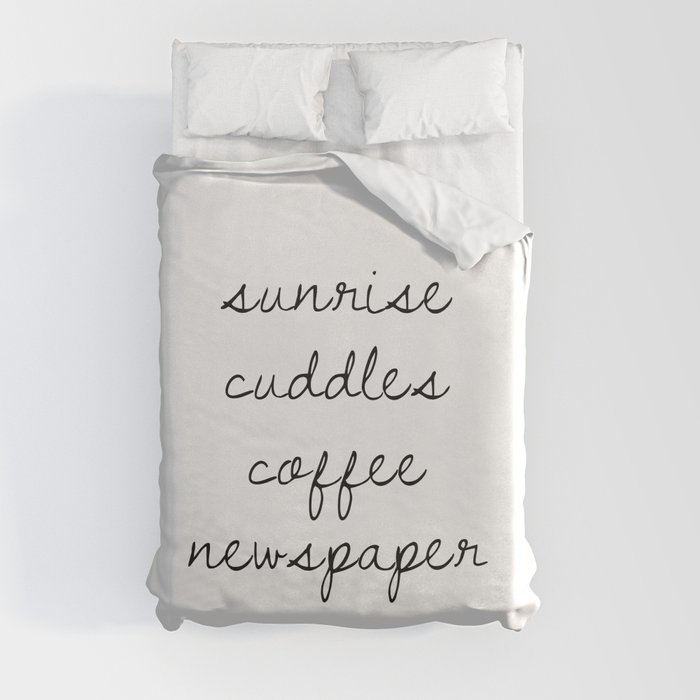 sunrise cuddles coffee newspaper Duvet Cover