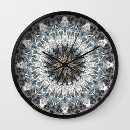 Gray, blue Mandala Wall Clock | Bright, Gray, Ethnic, Decor, Pillow, Black And White, Black, Digital, Illustration, Graphicdesign 