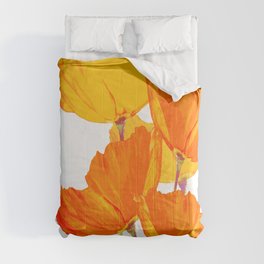 Orange and Yellow Poppies On A White Background #decor #society6 #buyart Comforter