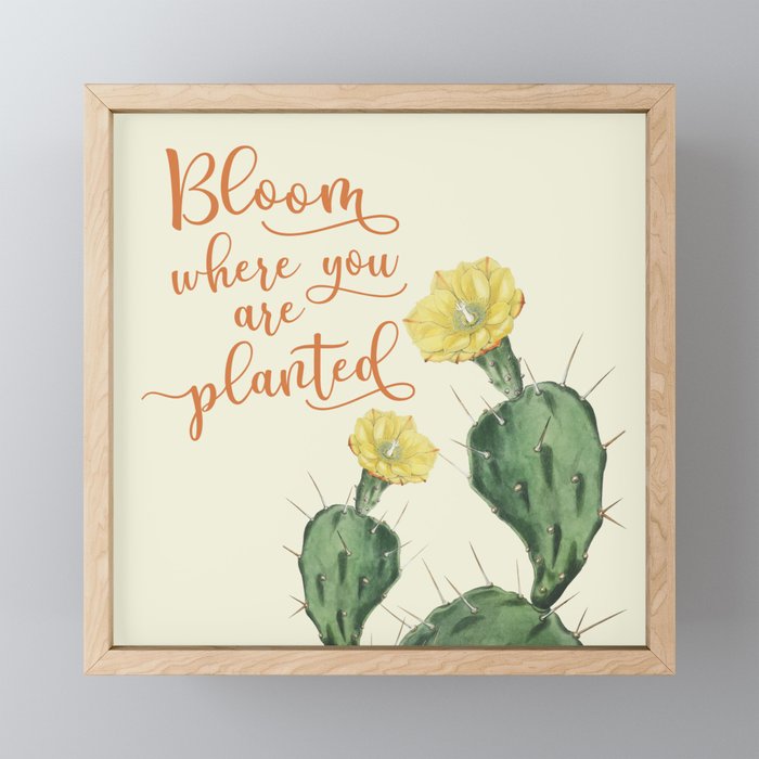 Bloom Where you are Planted Cactus Framed Mini Art Print