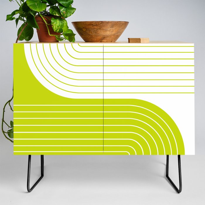 Two Tone Line Curvature LXXVII Lime Green Modern Arch Abstract Credenza
