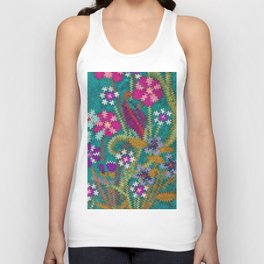 Starry Floral Felted Wool, Turquoise and Pink Tank Top