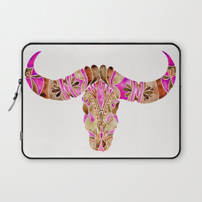 Water Buffalo Skull – Pink & Brown Laptop Sleeve