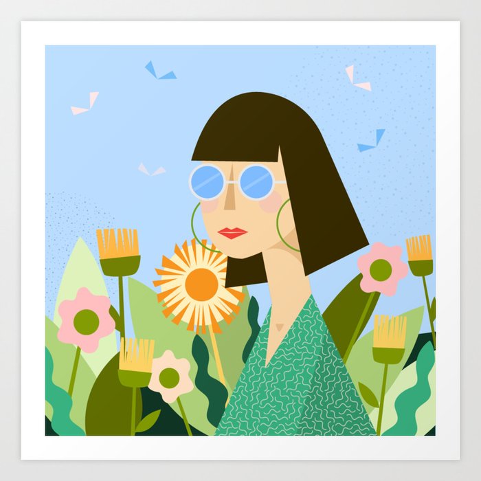 Girl with plants Art Print