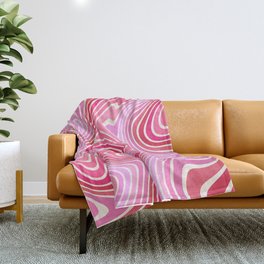 Abstract Retro 70s Pink Swirl Throw Blanket