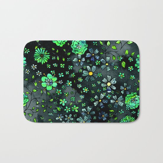 Green Small Flowers Bath Mat