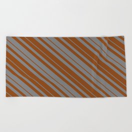 [ Thumbnail: Grey & Brown Colored Lined Pattern Beach Towel ]