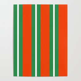 Green Red White Stripe On Stripe Poster