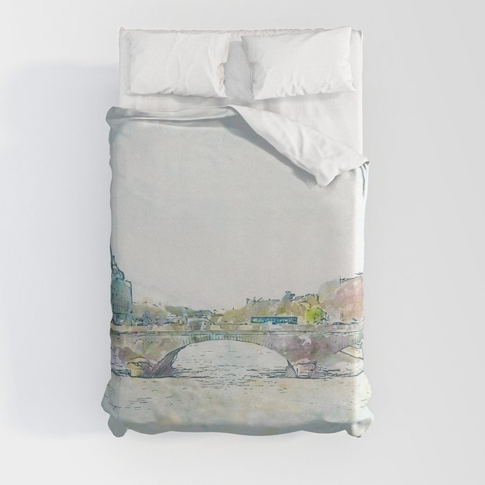 La Seine 1, Paris, France, by Jennifer Berdy Duvet Cover