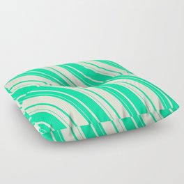 [ Thumbnail: Green and Beige Colored Striped/Lined Pattern Floor Pillow ]