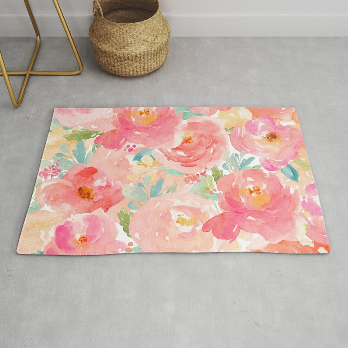 Preppy Pink Peonies Rug by Huntleigh | Society6