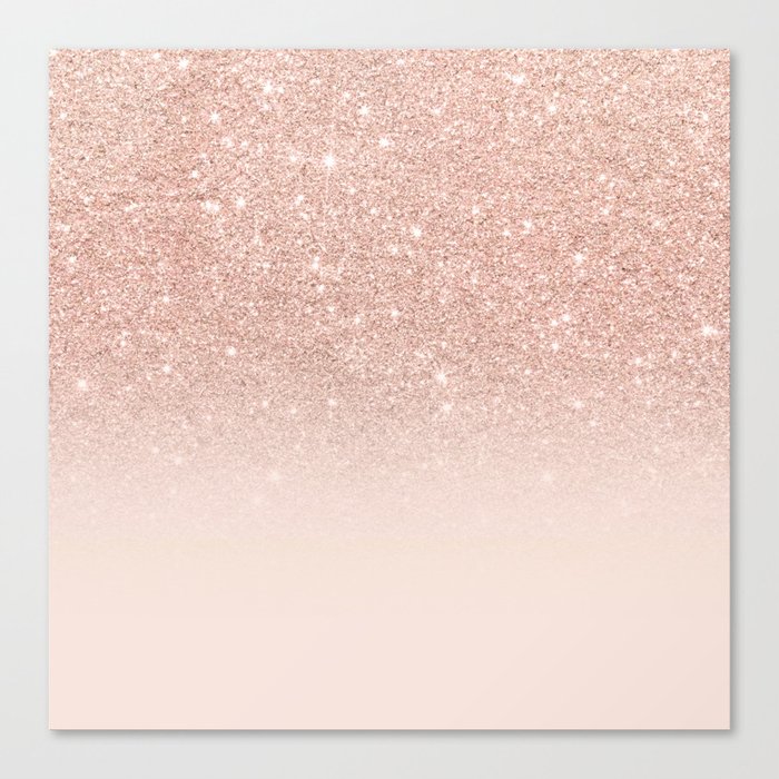 Rose gold faux glitter pink ombre color block Canvas Print by ...