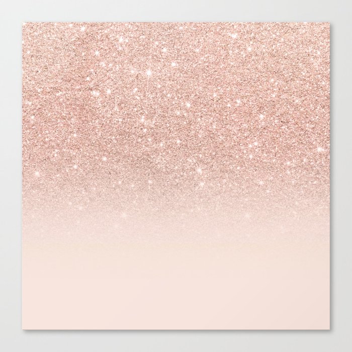 Rose Gold Faux Glitter Pink Ombre Color Block Canvas Print