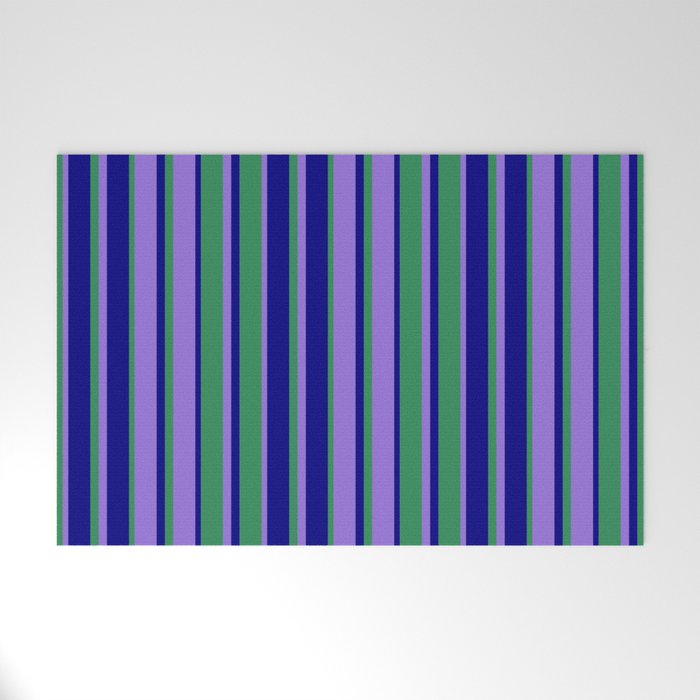 Purple, Sea Green & Blue Colored Stripes/Lines Pattern Welcome Mat