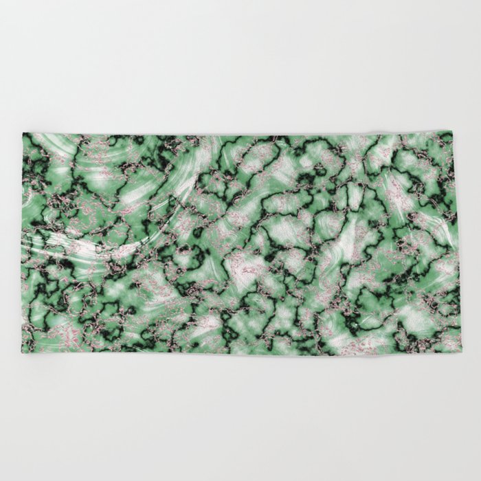Spring Green Rose Gold Marble Texture Beach Towel By Graphicbrat Society6