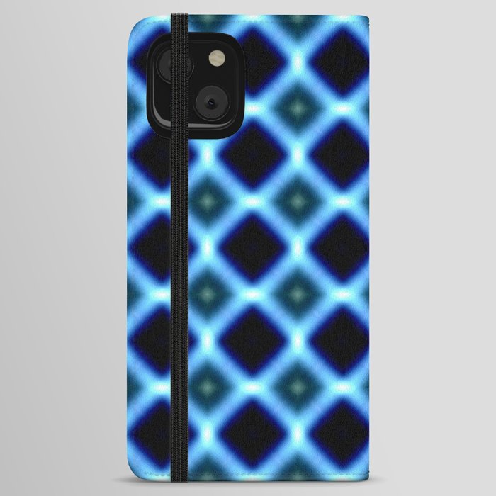 Blue Black Diagonal Fuzz Background Pattern. iPhone Wallet Case