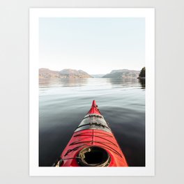 Travel Photography Art Print | The Red Kayak Europe Photo | Mountain Lake In Norway Nature Seascape Art Print