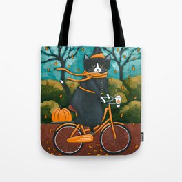 A Witchy Cat Autumn Bicycle Ride Tote Bag