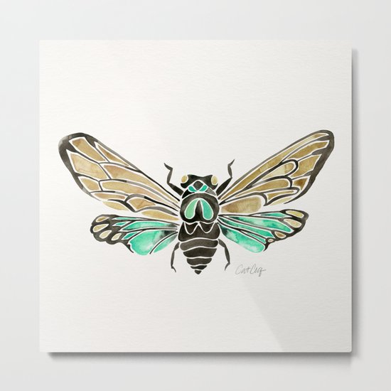 Summer Cicada – Mint & Tan Palette Metal Print