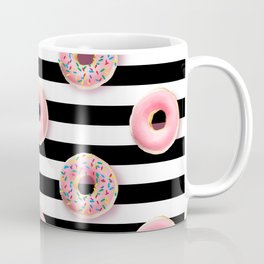 Pink donuts pattern on a black stripes pattern Coffee Mug