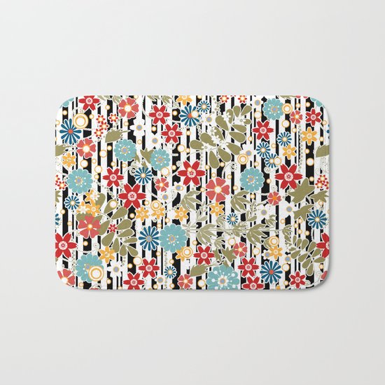 Floral pattern on striped background Bath Mat