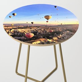 hot air balloons flying valley sky sunset Side Table