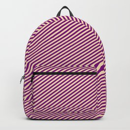 [ Thumbnail: Tan and Purple Colored Striped Pattern Backpack ]
