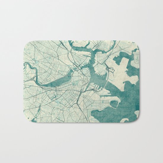 Boston Map Blue Vintage Bath Mat