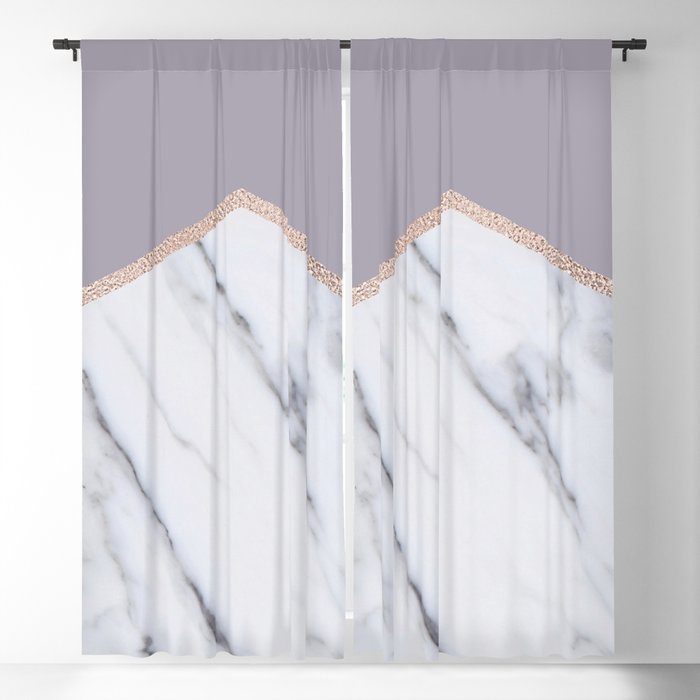 Smokey lilac - rose gold geometric marble Blackout Curtain