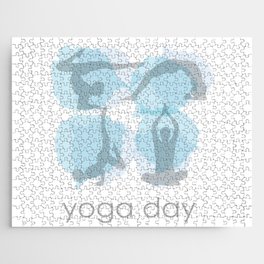 Yoga day workout silhouettes on watercolor paint splashes	 Jigsaw Puzzle