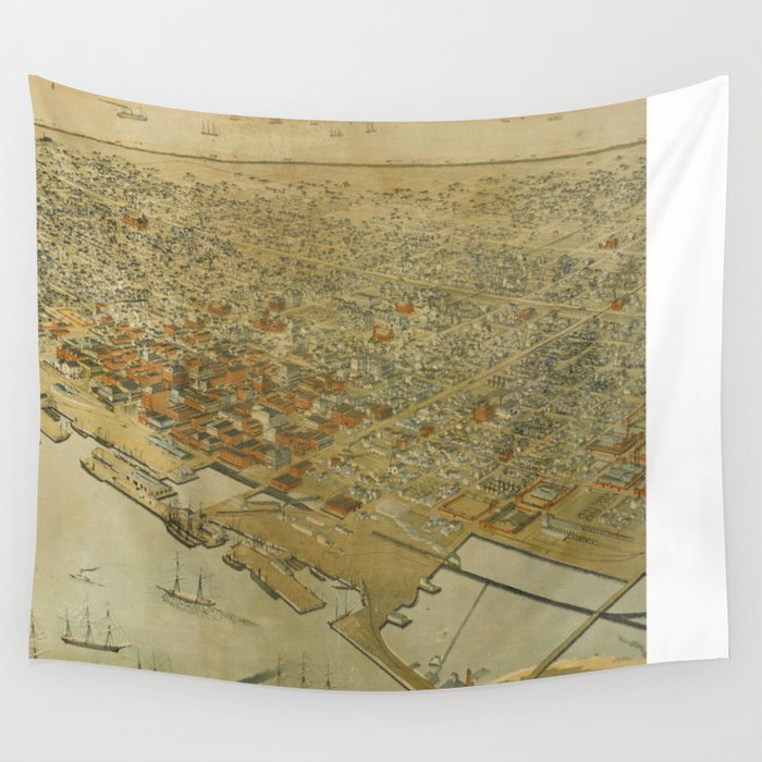 Vintage Pictorial Map of Galveston TX (1885) Wall Tapestry by 