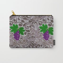  Floral pattern with grape violet bunches on grey background. Carry-All Pouch