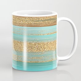 Turquoise Brown Faux Gold Glitter Stripes Pattern Coffee Mug