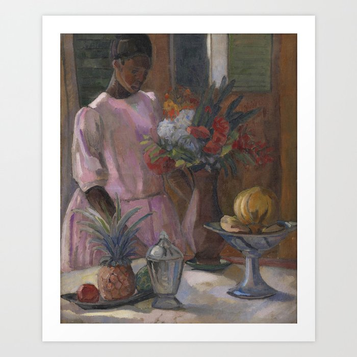 African American Masterpiece Rose Sets Easter Lilies at the Table still life by Astrid Holm Art Print