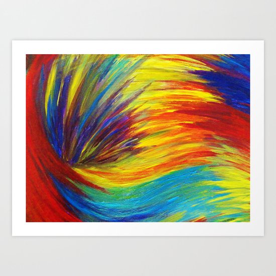RAINBOW EXPLOSION - Vibrant Smile Happy Colorful Red Bright Blue Sunshine Yellow Abstract Painting Art Print