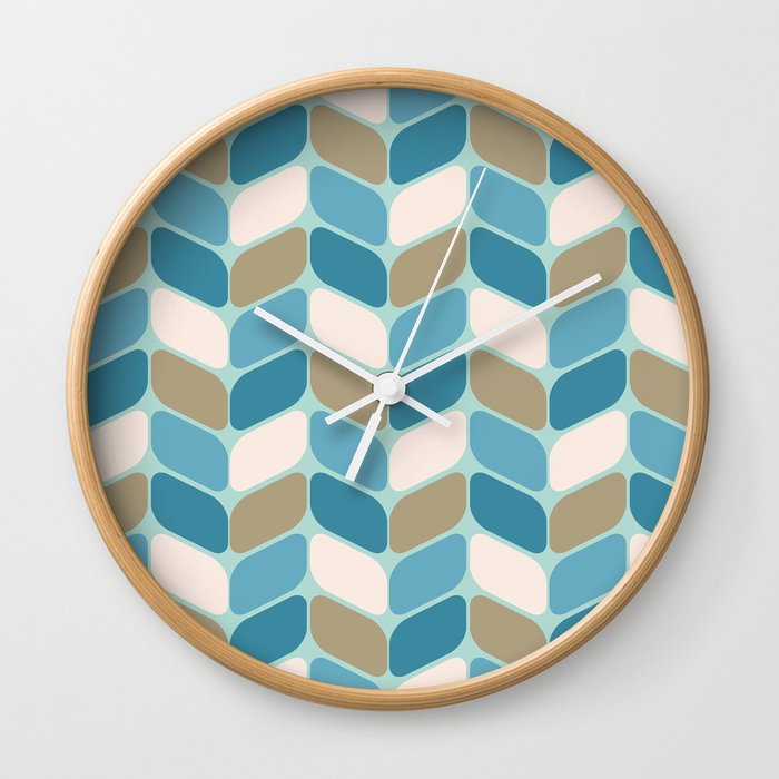 Vintage Diagonal Rectangles Blue Gold White Wall Clock