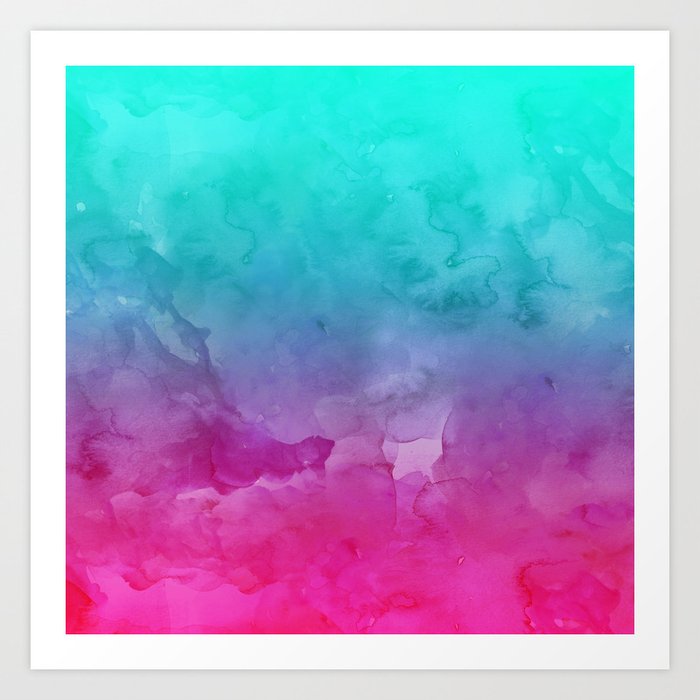 Modern Bright Summer Turquoise Pink Watercolor Ombre Hand Painted Background Art Print By Girlytrend Society6