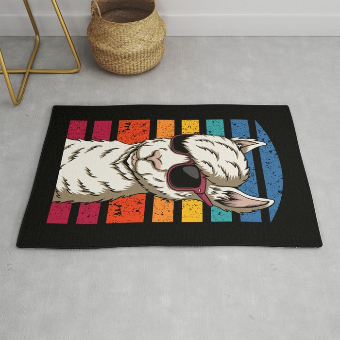 Retro Llama Eyeglasses Hipster Style Colorful Rug