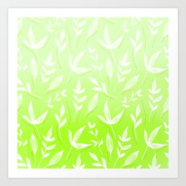 White Leaves on a Green Background Pattern Art Print