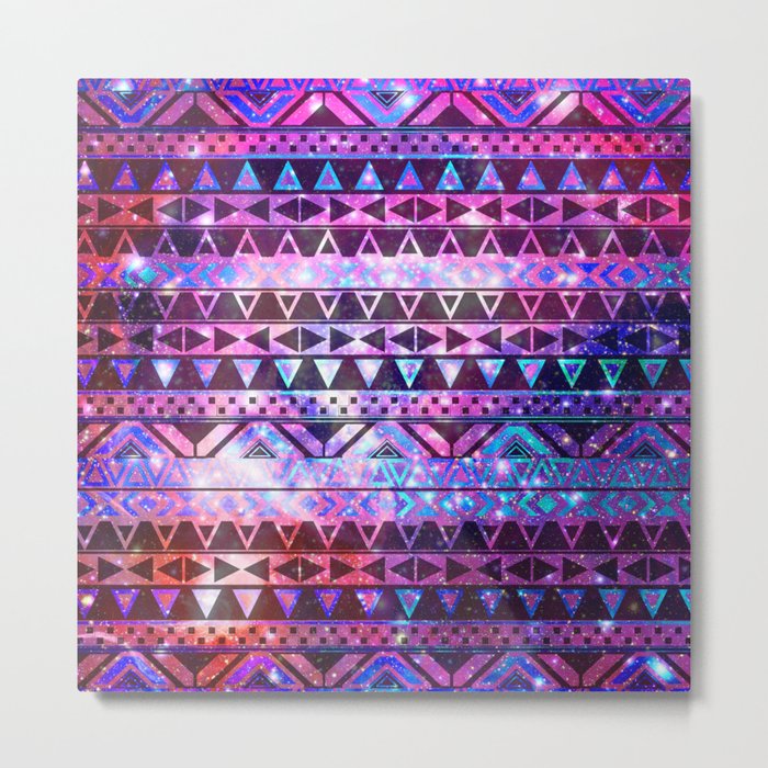 Head In Space | Girly Andes Aztec Pattern Pink Teal Nebula Galaxy Metal Print